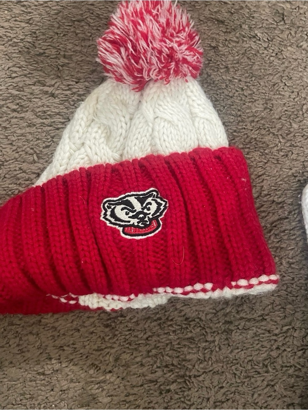 NWOT University of Wisconsin Badgers Pom Beanie with Team Patch